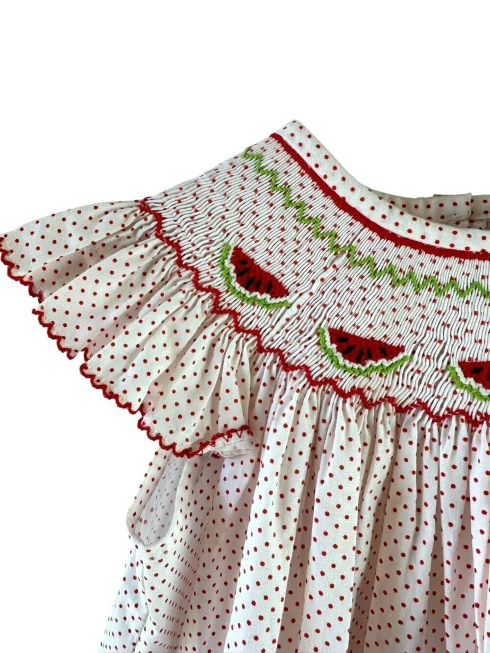 NWT Stitchy Fish Watermelon Smocked Red White Polka Dot Dress Flutter Sleeve 3T